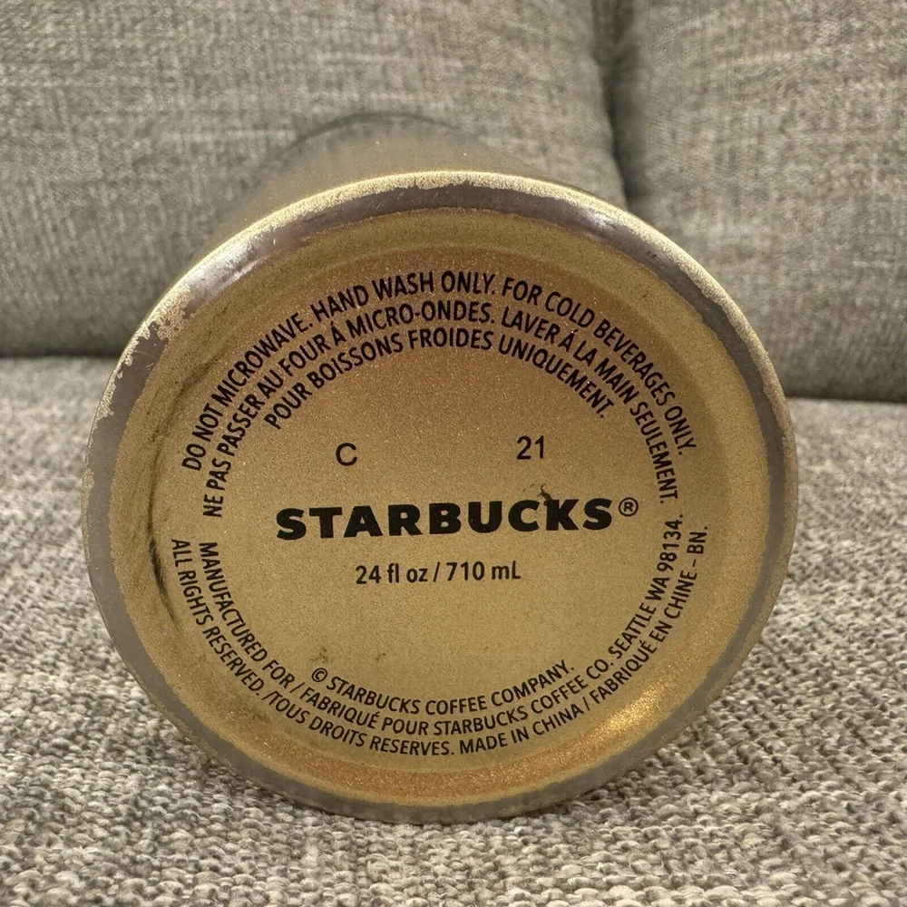 Disney World Starbucks 50th Anniversary Black Gold Metal Cold Tumbler No straw
